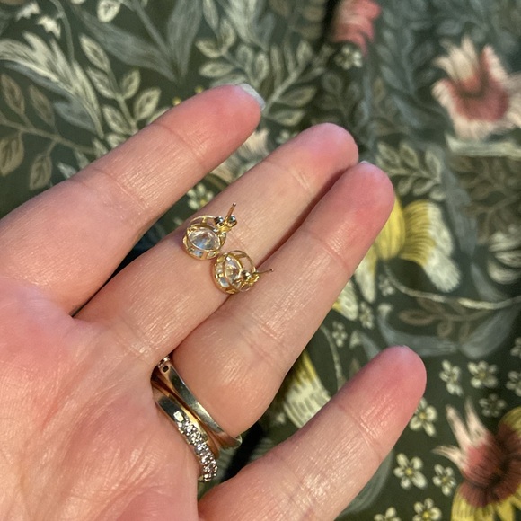 Round CZ 14k Gold Stud Earrings - Picture 2 of 3